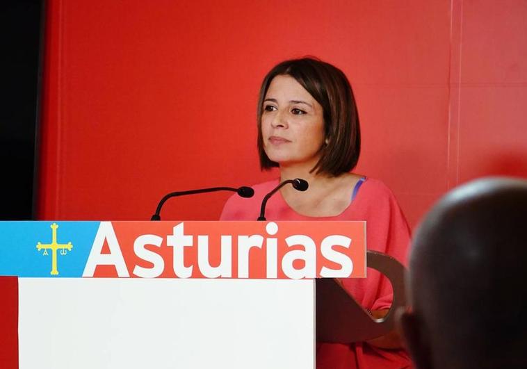 Adriana Lastra, durante la rueda de prensa esta mañana.