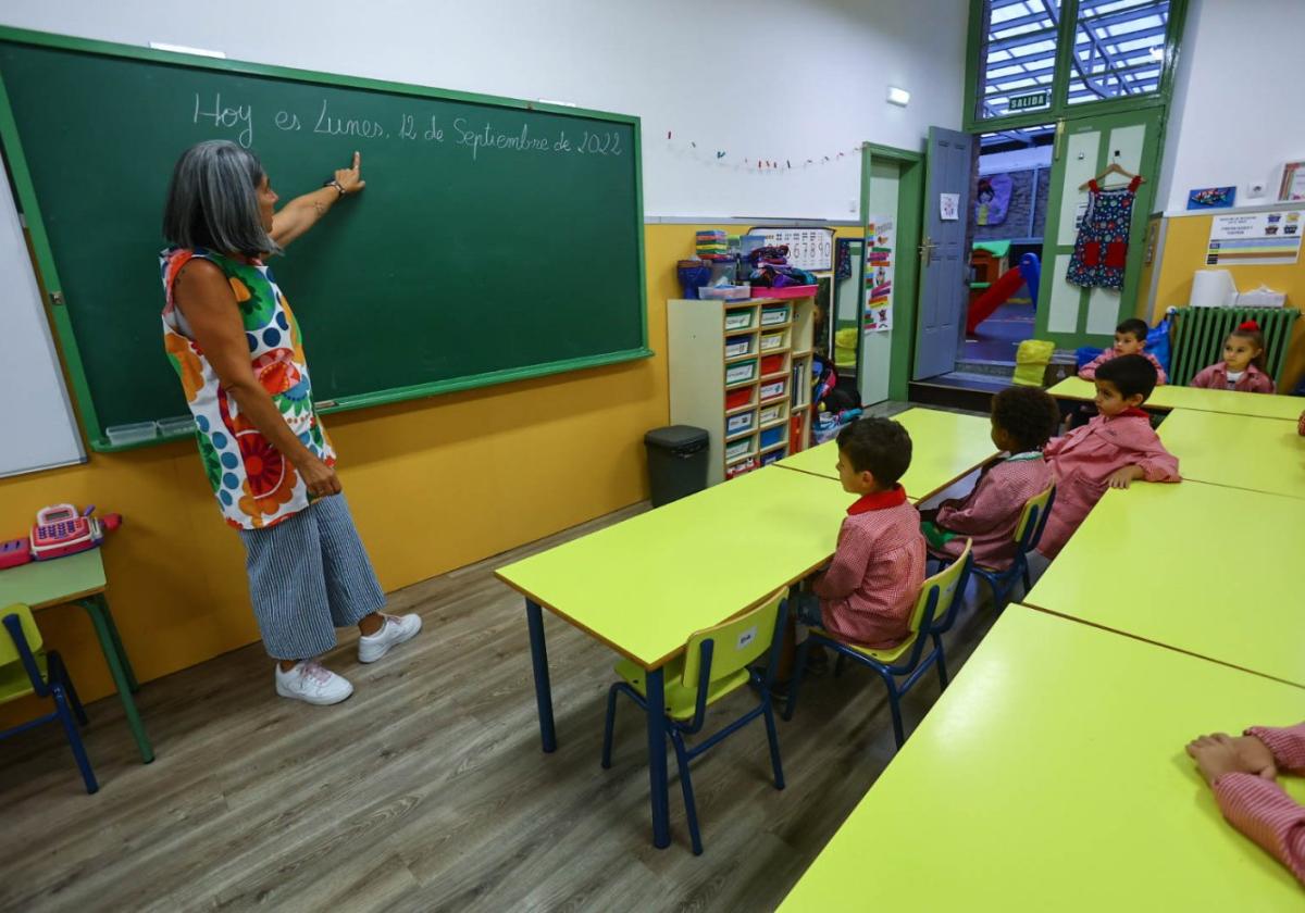 Inicio del curso escolar, el año pasado, en el colegio público Dolores Medio,de Oviedo.