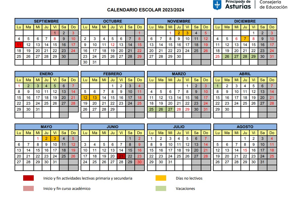 Las fechas clave del calendario escolar en Asturias