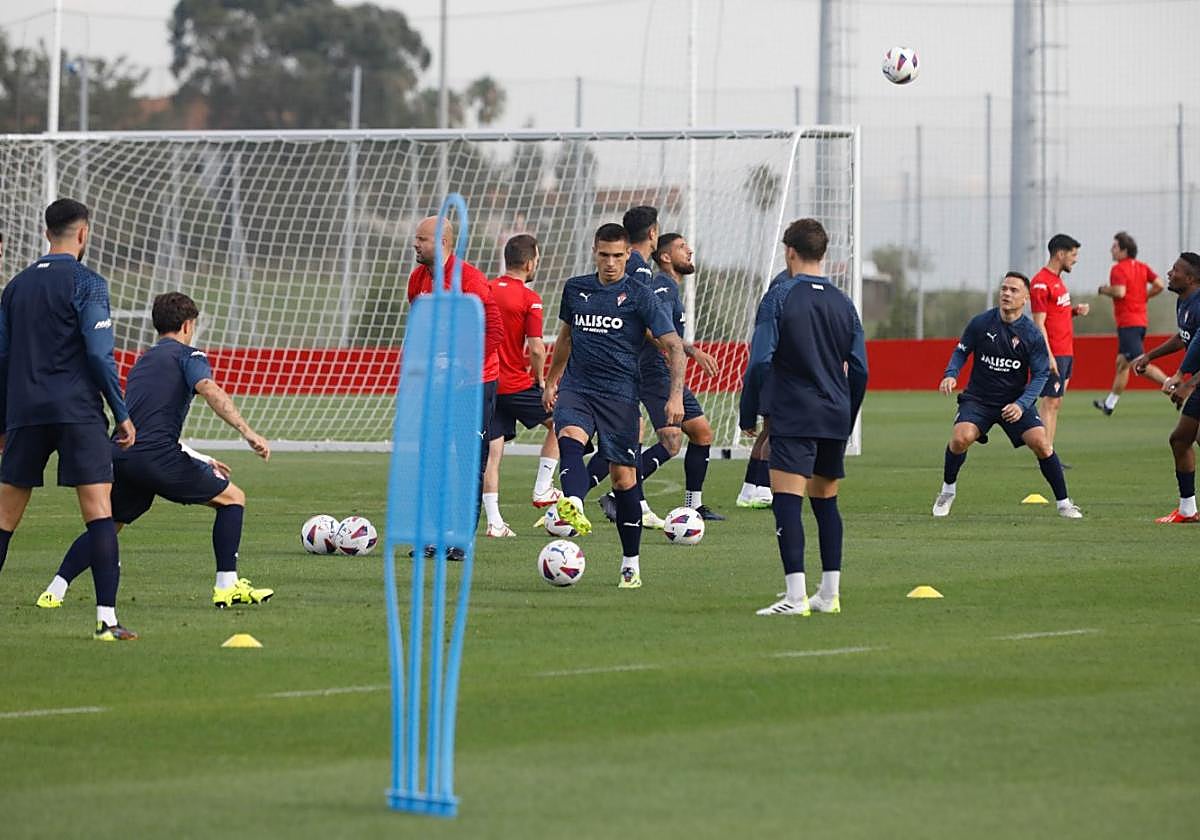 Djuka, que puede volver esta noche al once tras su compromiso con la Selección de Montenegro, durante el entrenamiento de ayer en Mareo.