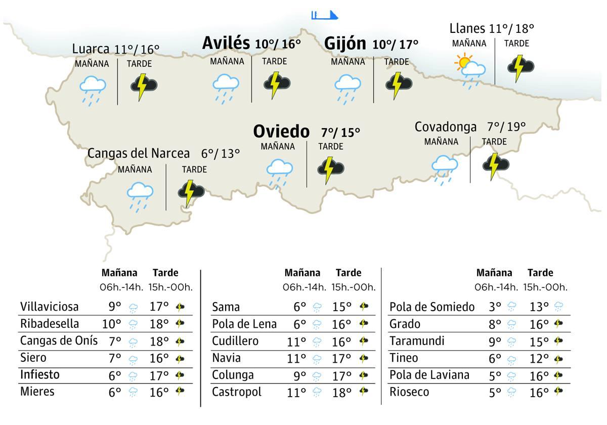 Mapa del tiempo en Asturias para este lunes, 23 de octubre.