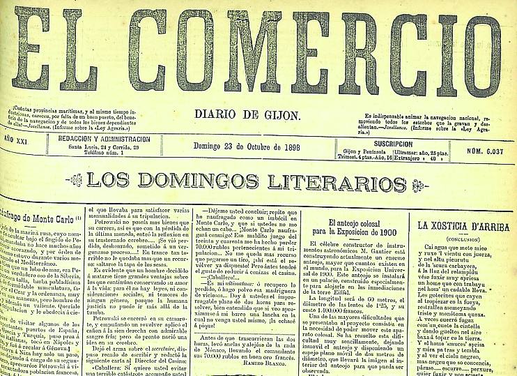 Portada de EL COMERCIO de hace hoy 125 años./