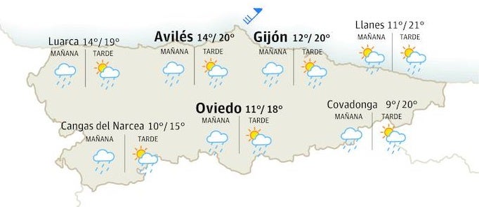 Mapa del tiempo en Asturias.