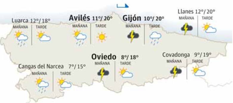 Mapa del tiempo en Asturias.