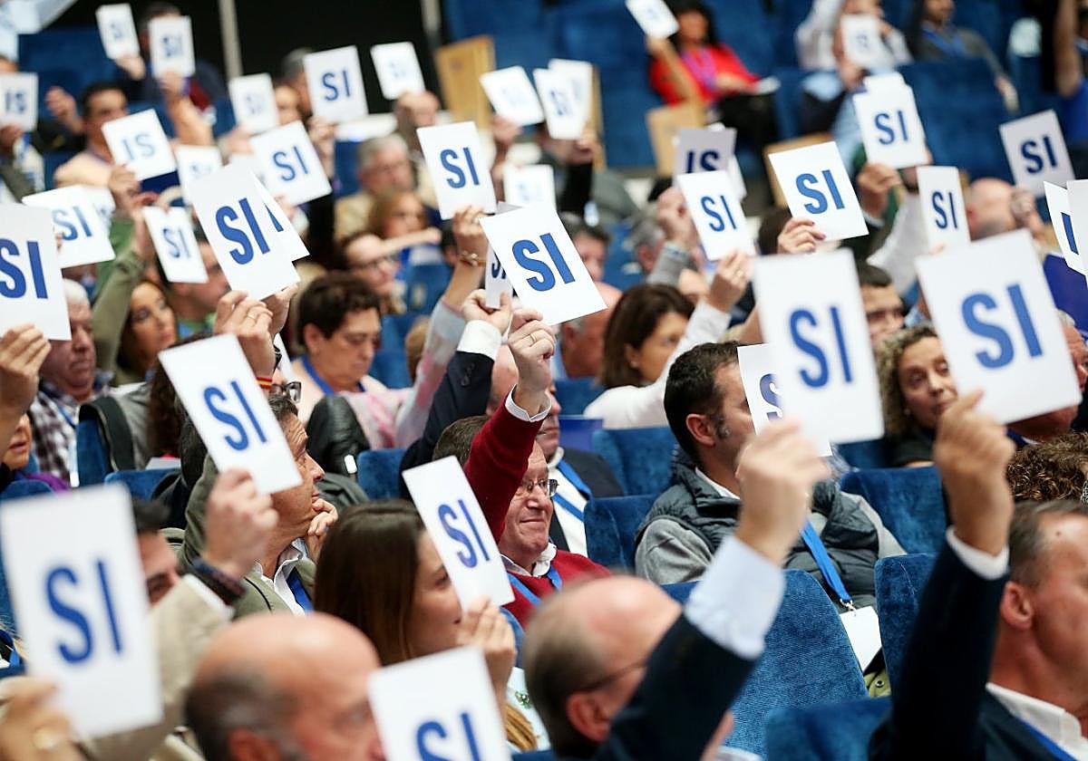 Los compromisarios que participaron en el congreso, en una de las votaciones de la gestión de la dirección saliente.