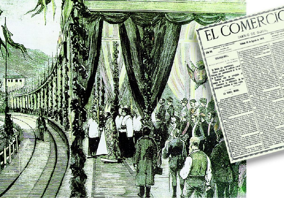 1884. Tras la misa de rigor, Alfonso XII participó en la maniobra para dar el último remate a la línea que unía Asturias con León.