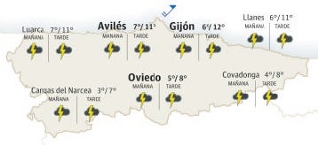 Tiempo en Asturias: Un jueves lluvioso con nieve a partir de los 800 metros