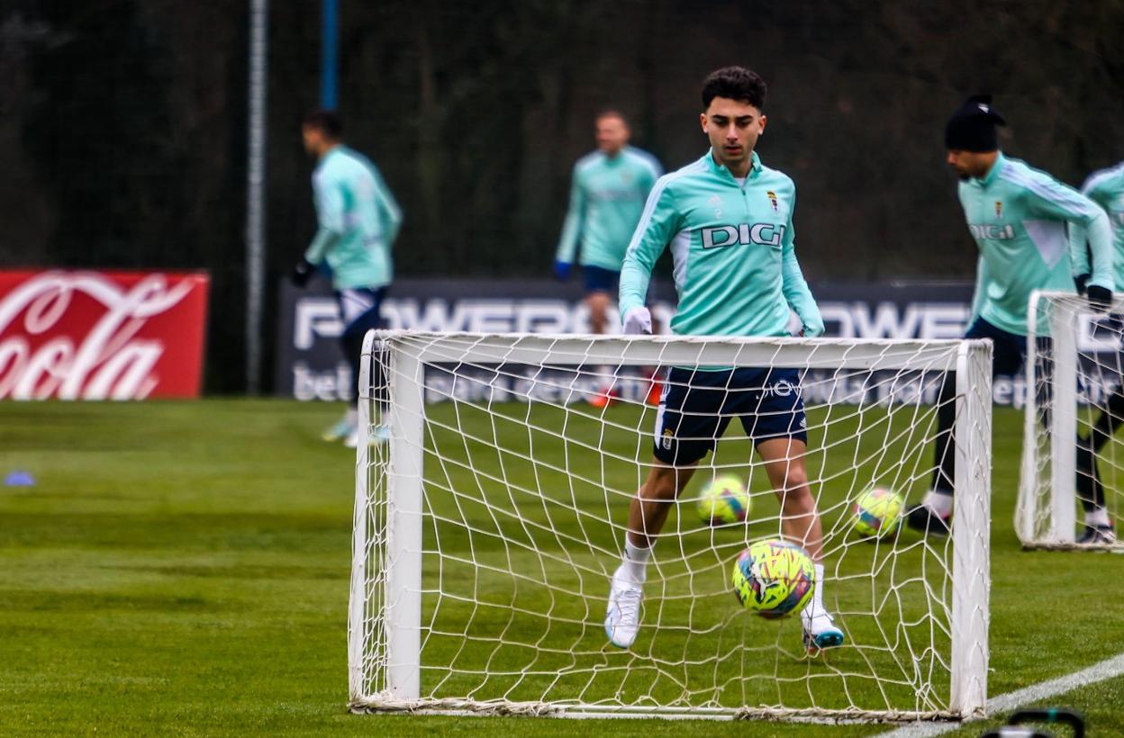 Raúl Moro, durante la primera sesión en la que participó como jugador azul.