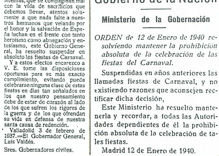 El Carnaval se prohibió en la España sublevada a partir de 1937.