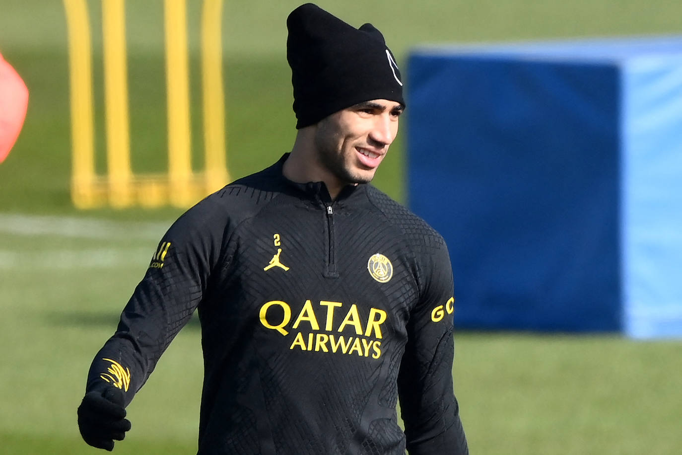 Achraf Hakimi, en un entrenamiento del PSG. 