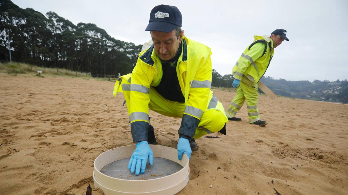 Refuerzo de limpieza en las playas asturianas por la llegada de pélets