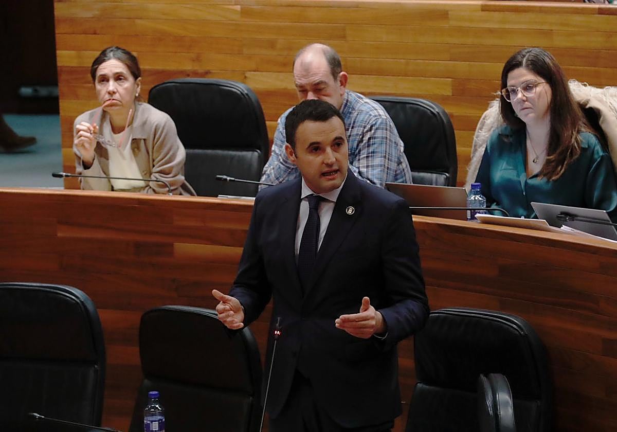 El consejero de Hacienda y Fondos Europeos, Guillermo Peláez, en el pleno de la Junta General del Principado.