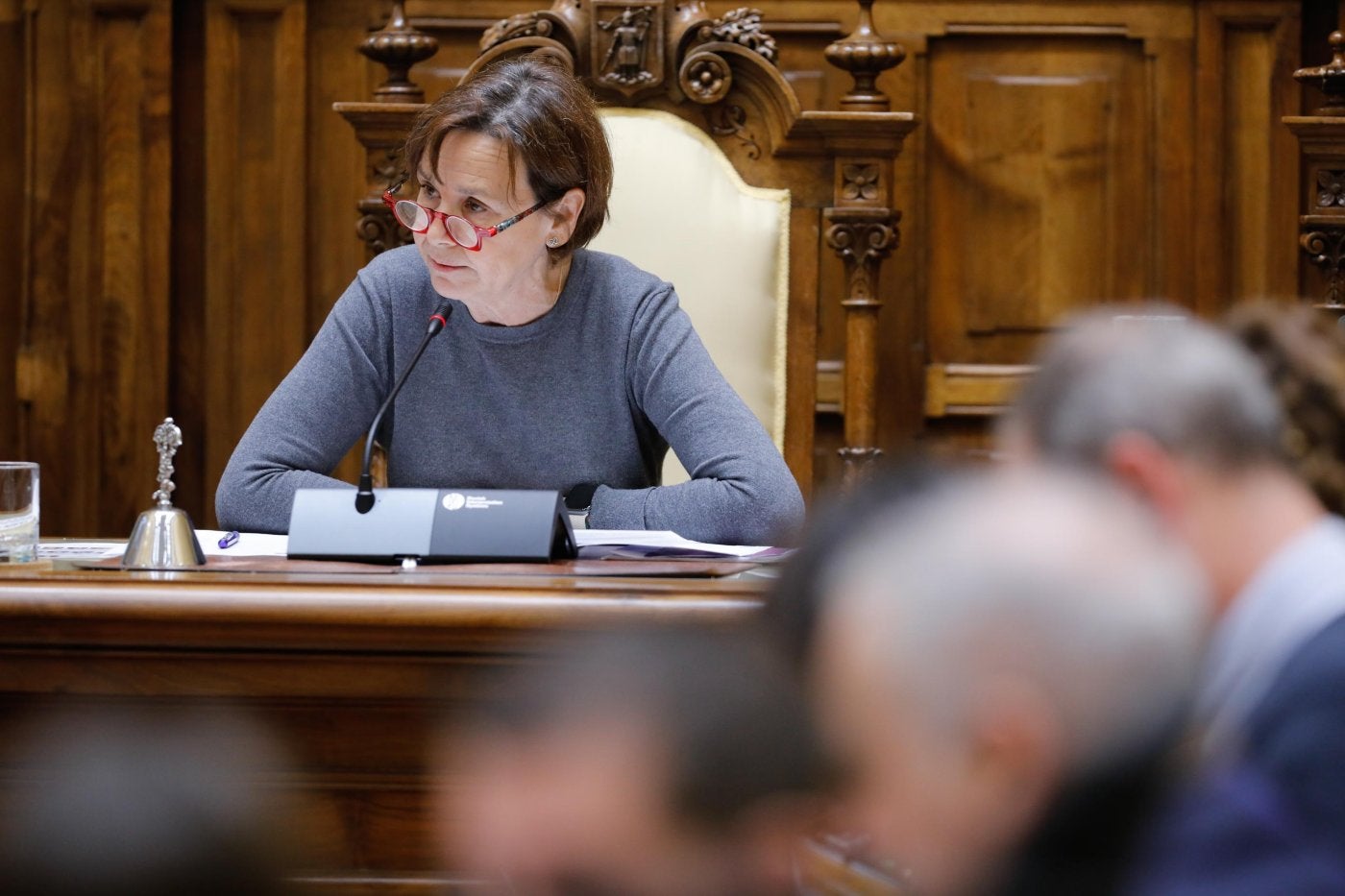 La alcaldesa Carmen Moriyón, ayer, durante el pleno.
