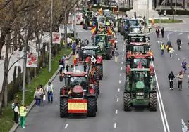 Agricultores asturianos en la protesta de esta mañana en Madrid.