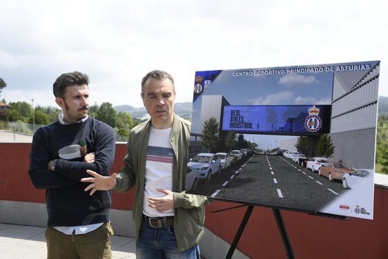 Iván Fernández y Diego Baeza, junto al proyecto de la Ciudad Deportiva del Real Avilés.