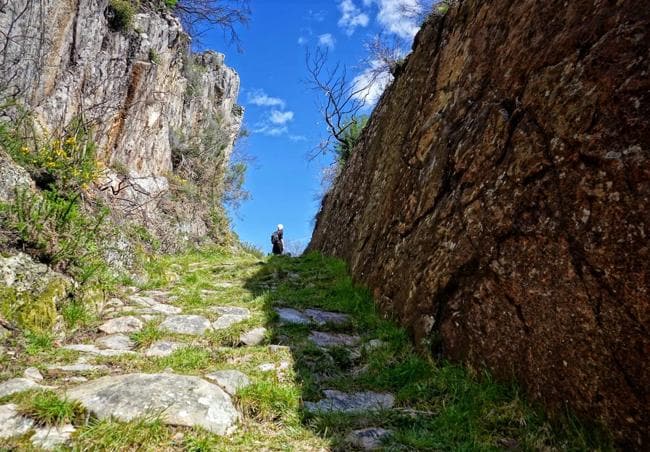 Restos de calzada romana en la subida al Bustacu desde el pueblo de Cofiñu