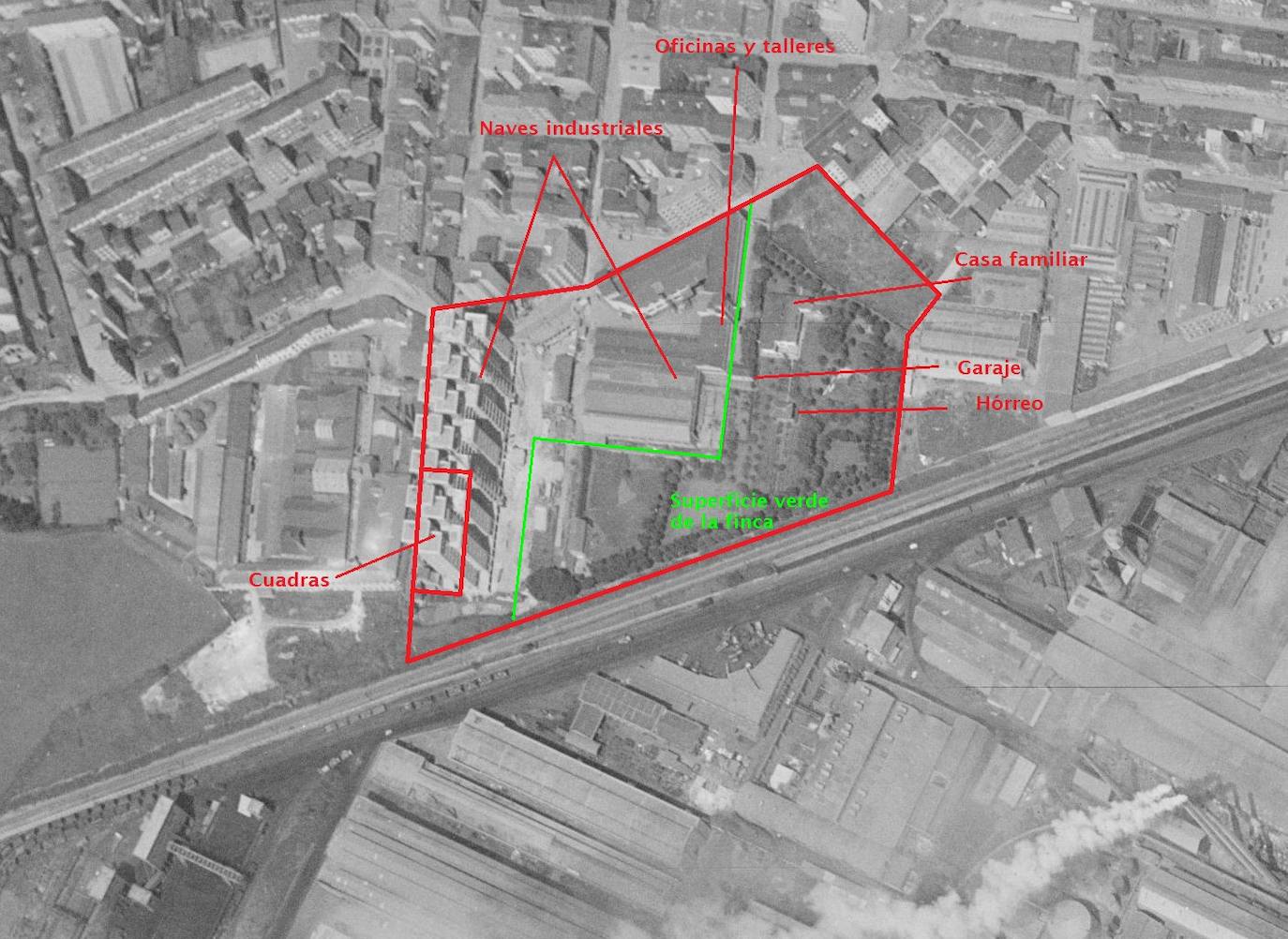 Todo el perímetro de Industrial Alonso con los bloques de la izquierda ya construidos. A la derecha se ve todo el bosque usado para caza que hoy es el parque de La Atalía.