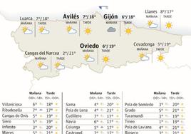 Mapa del tiempo en Asturias para este miércoles, 10 de abril.