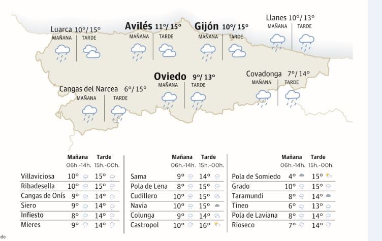 Mapa del tiempo en Asturias para este miércoles, 17 de abril.