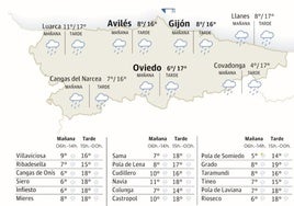 Mapa del tiempo en Asturias.