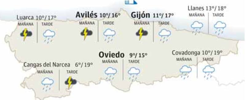 Mapa del tiempo en Asturias.