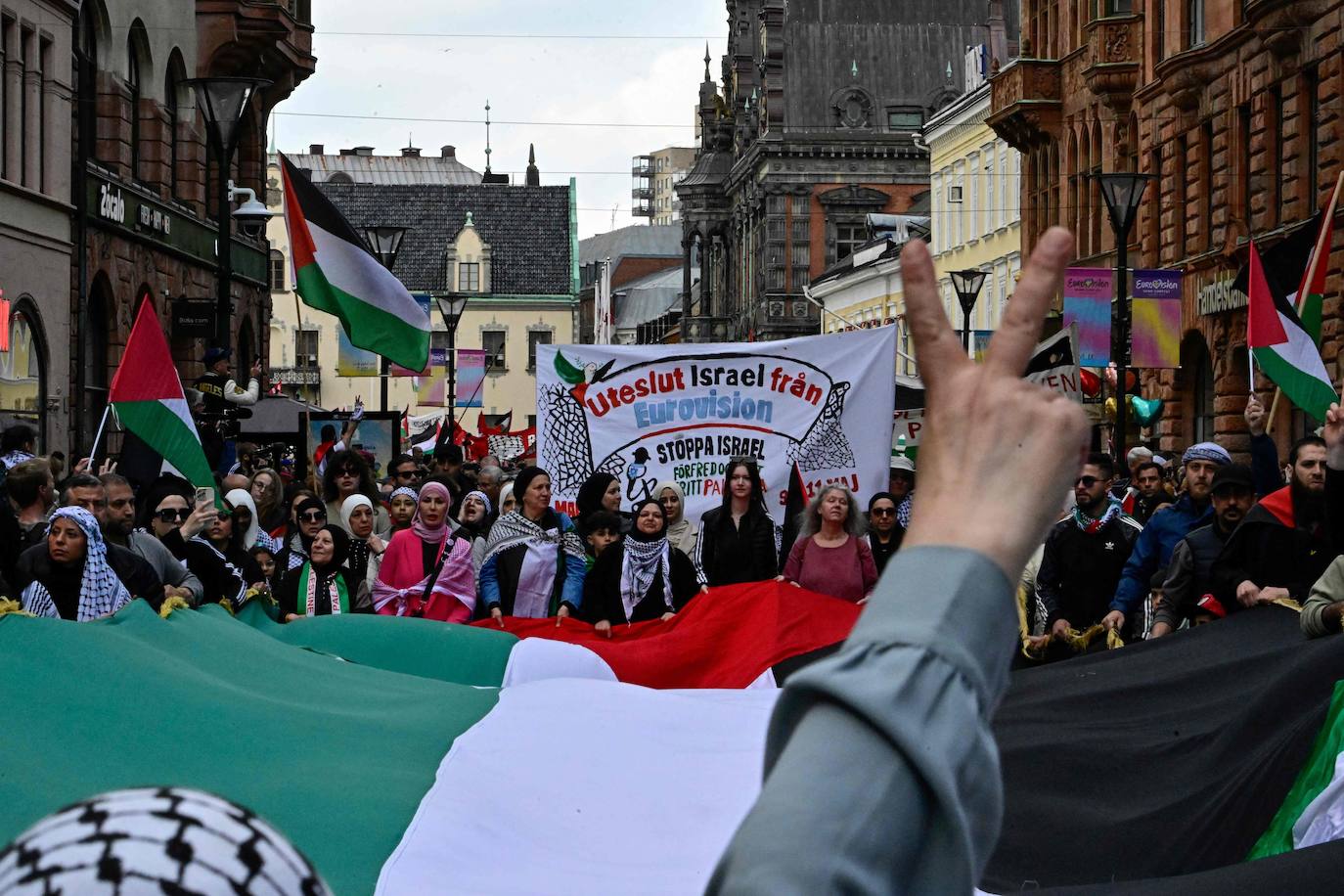 Manifestantes en Malmö contra la participación de Israel en la 68 edición del Festival de Eurovisión.