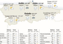 Mapa del tiempo en Asturias.