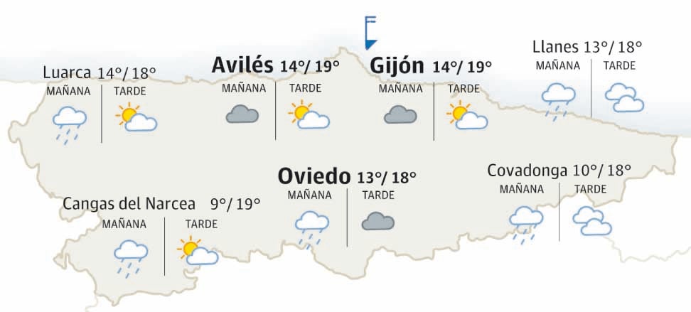 Mapa de Asturias con el tiempo.