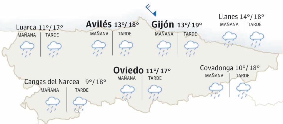 Mapa de Asturias con el tiempo.