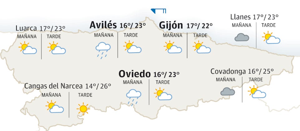 Mapa de Asturias con el tiempo.