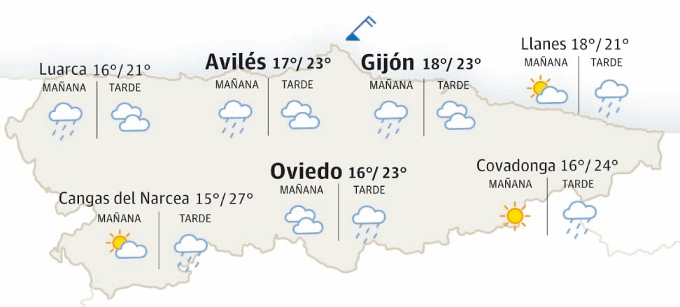 Mapa de Asturias con el tiempo.