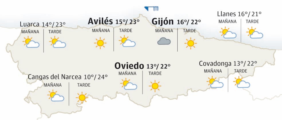 Mapa de Asturias con el tiempo.