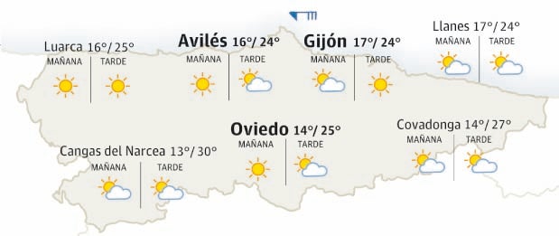 Mapa de Asturias con el tiempo.