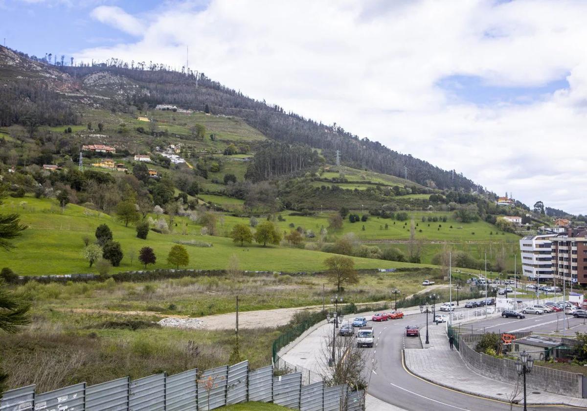 La falda del monte Naranco, por la que iría la Ronda Norte, desde las inmediaciones de la parcela donde se construirán las pistas de atletismo.