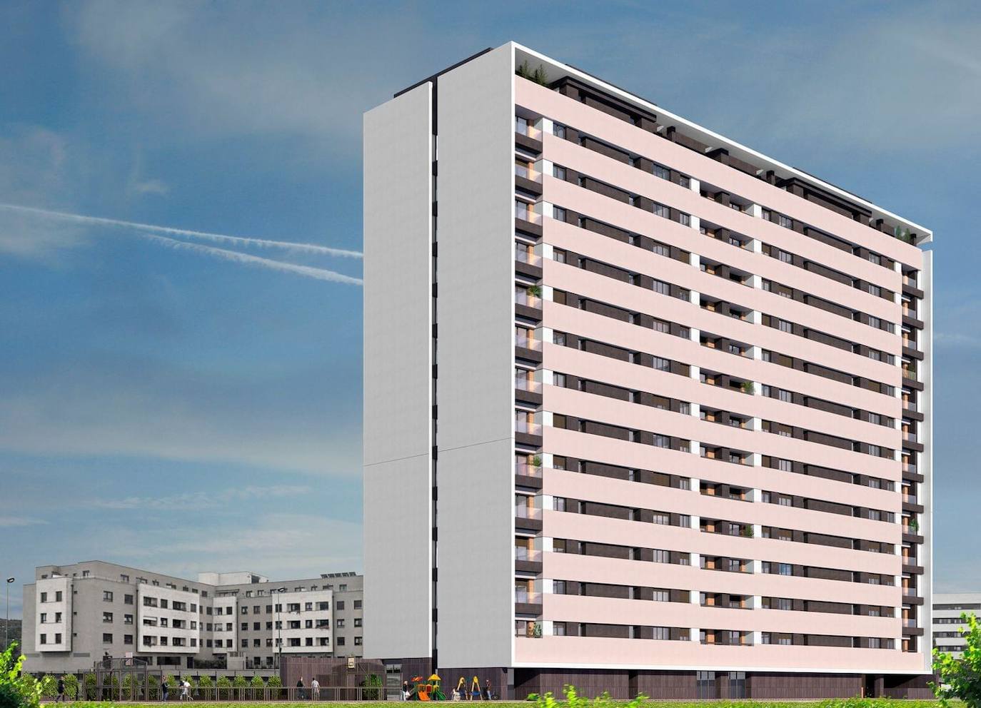 'Titanio'. Recreación de la robusta torre de 14 plantas. Los Álamos