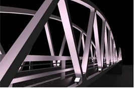 Infografía con una visión nocturna del puente sobre el río Nalón.