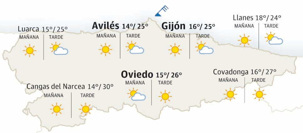 Mapa del tiempo en Asturias.