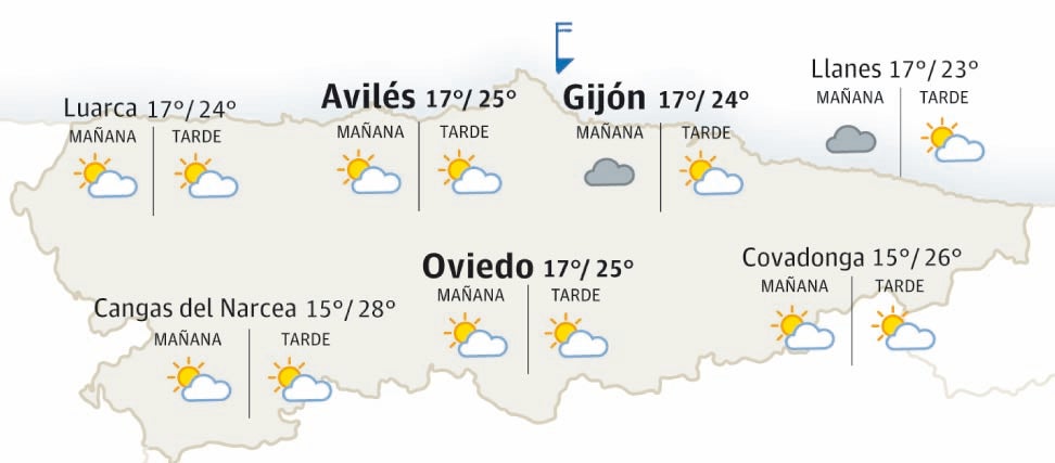 Mapa del tiempo en Asturias.