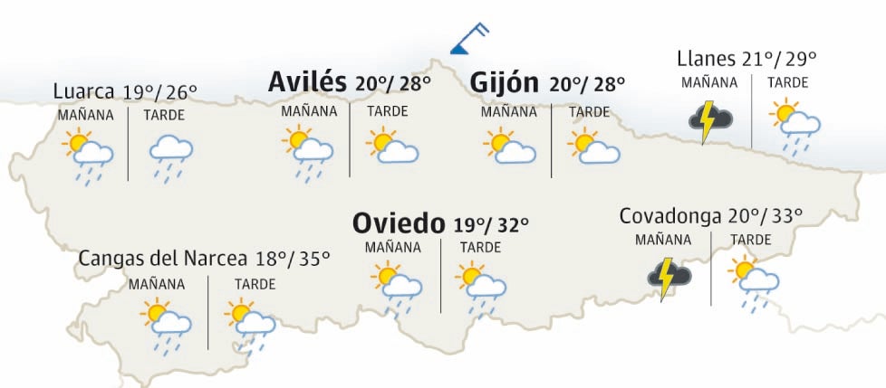 Mapa del tiempo en Asturias.