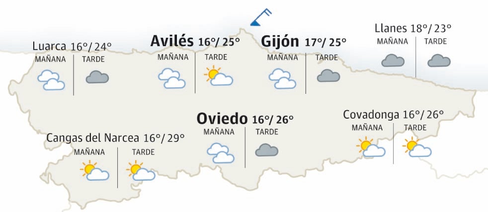 Mapa del tiempo en Asturias.