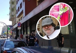 Hotel Riosol de la capital leonesa. Y en los círculos, una imagen de Carlos García, uno de los fallecidos y flores depositadas en la puerta del 'Cafetón', en Avilés.