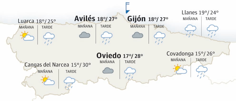 Mapa del tiempo en Asturias.