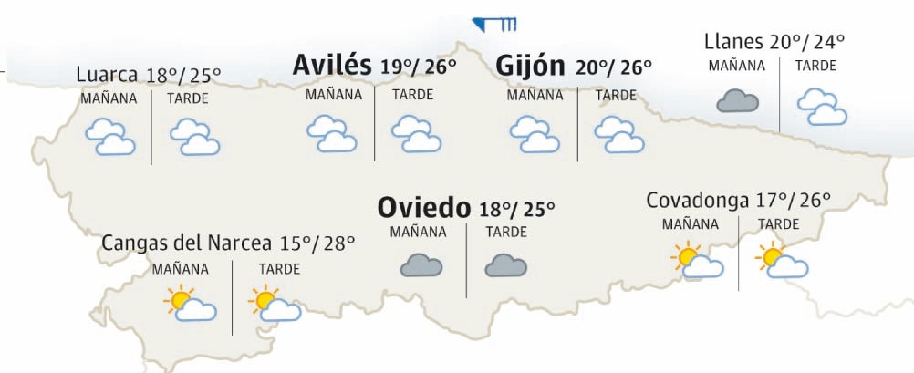 Mapa del tiempo en Asturias.