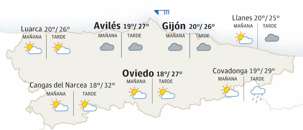 Mapa del tiempo en Asturias.