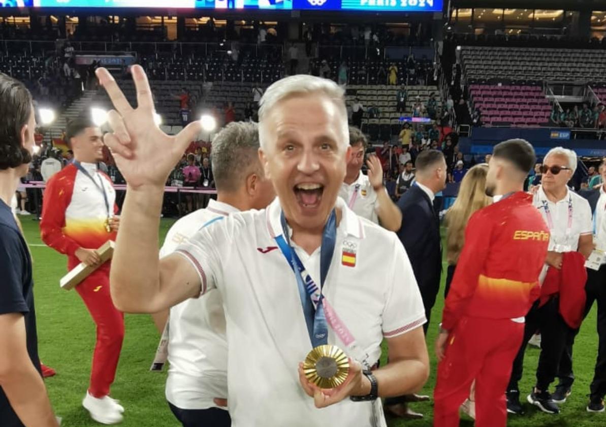 Rodas celebra el triunfo de España tras la final ante Francia.