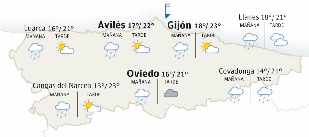 Mapa del tiempo en Asturias.