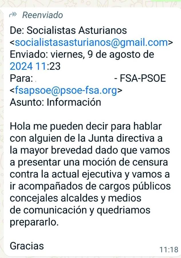 El mail enviado por los supuestos críticos a la FSA. Bajo estas líneas, la convocatoria para su presentación.