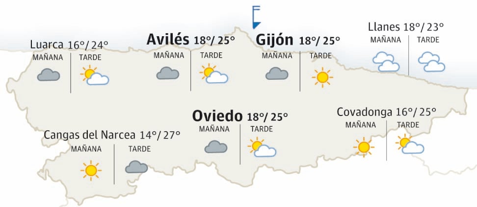 Mapa del tiempo en Asturias.