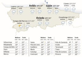 Mapa del tiempo en Asturias.