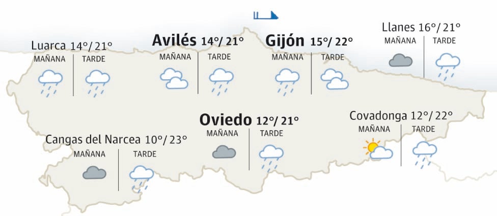 Mapa del tiempo en Asturias.